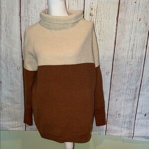 RD Style Cream and Brown Turtleneck Sweater
